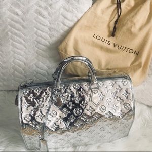 LV Limited Ed Silver Monogram Miroir Speedy 35 Bag
